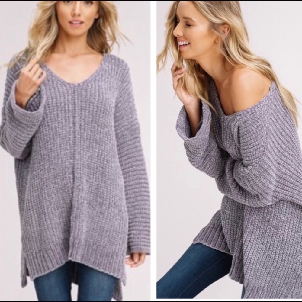 Grey Chenille Tunic Sweater